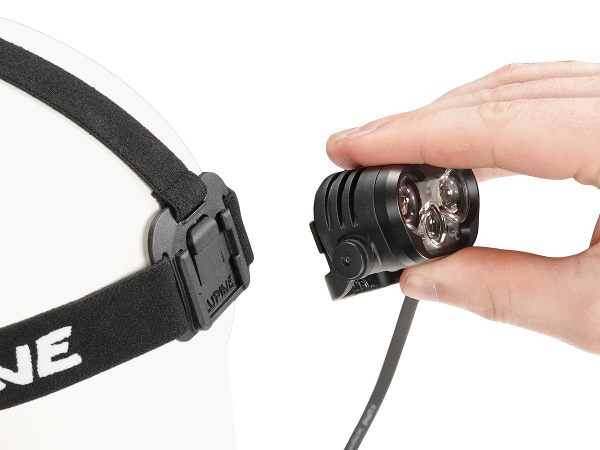Blika light head being clicked into the FrontClick mount on the headband