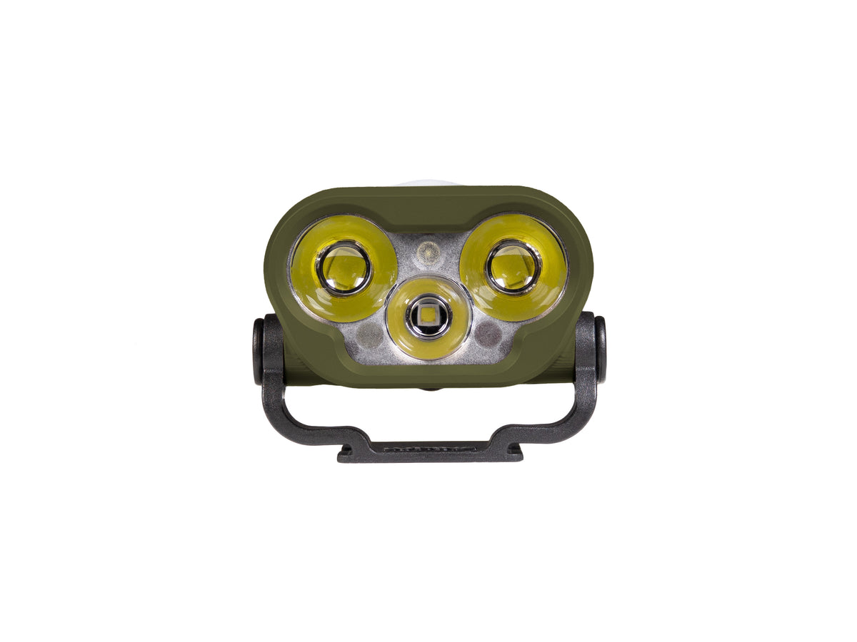 Blika light head in O.D. Green, front view with mount