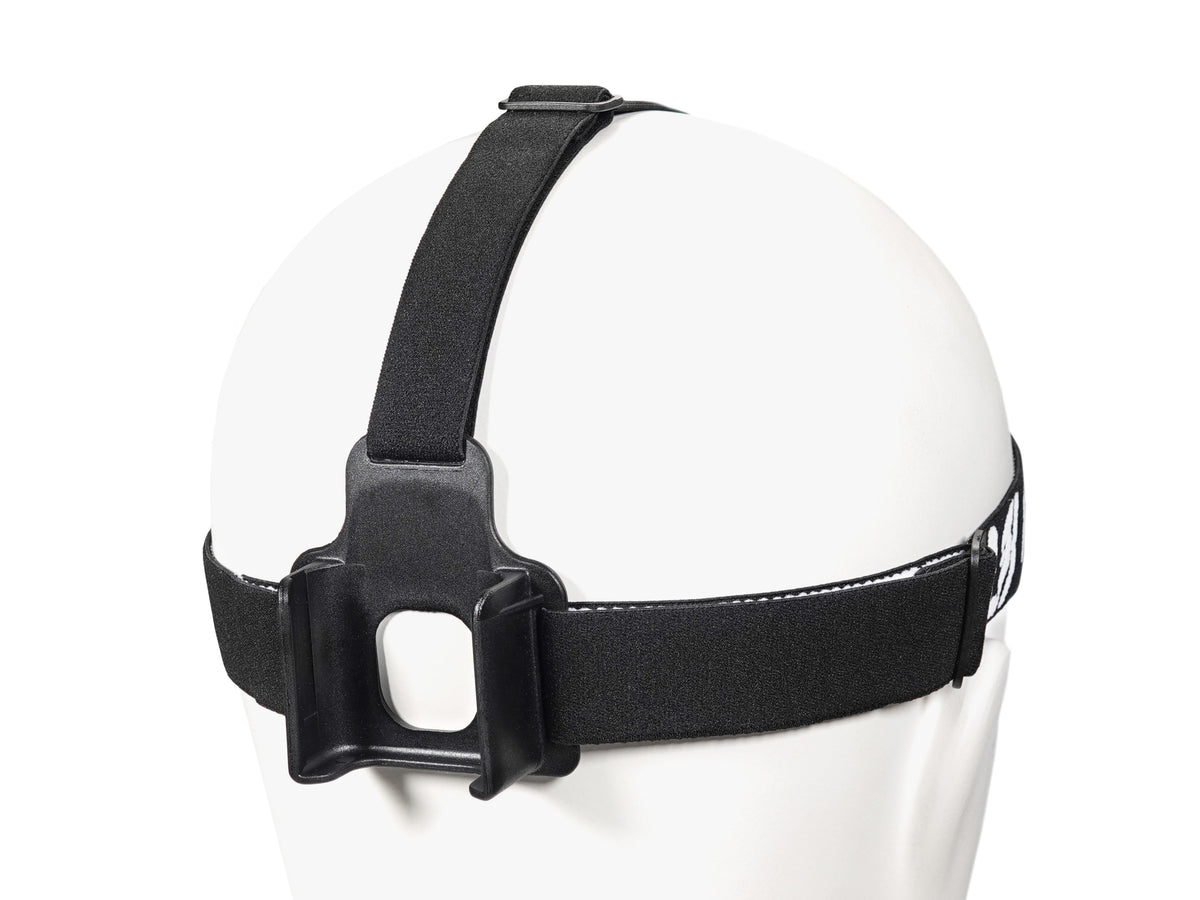 Black headband with FastClick battery mount, rear view