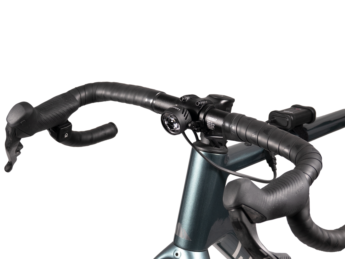 Lupine SL Nano AF mounted on a road bike handlebar, front three-quarter view