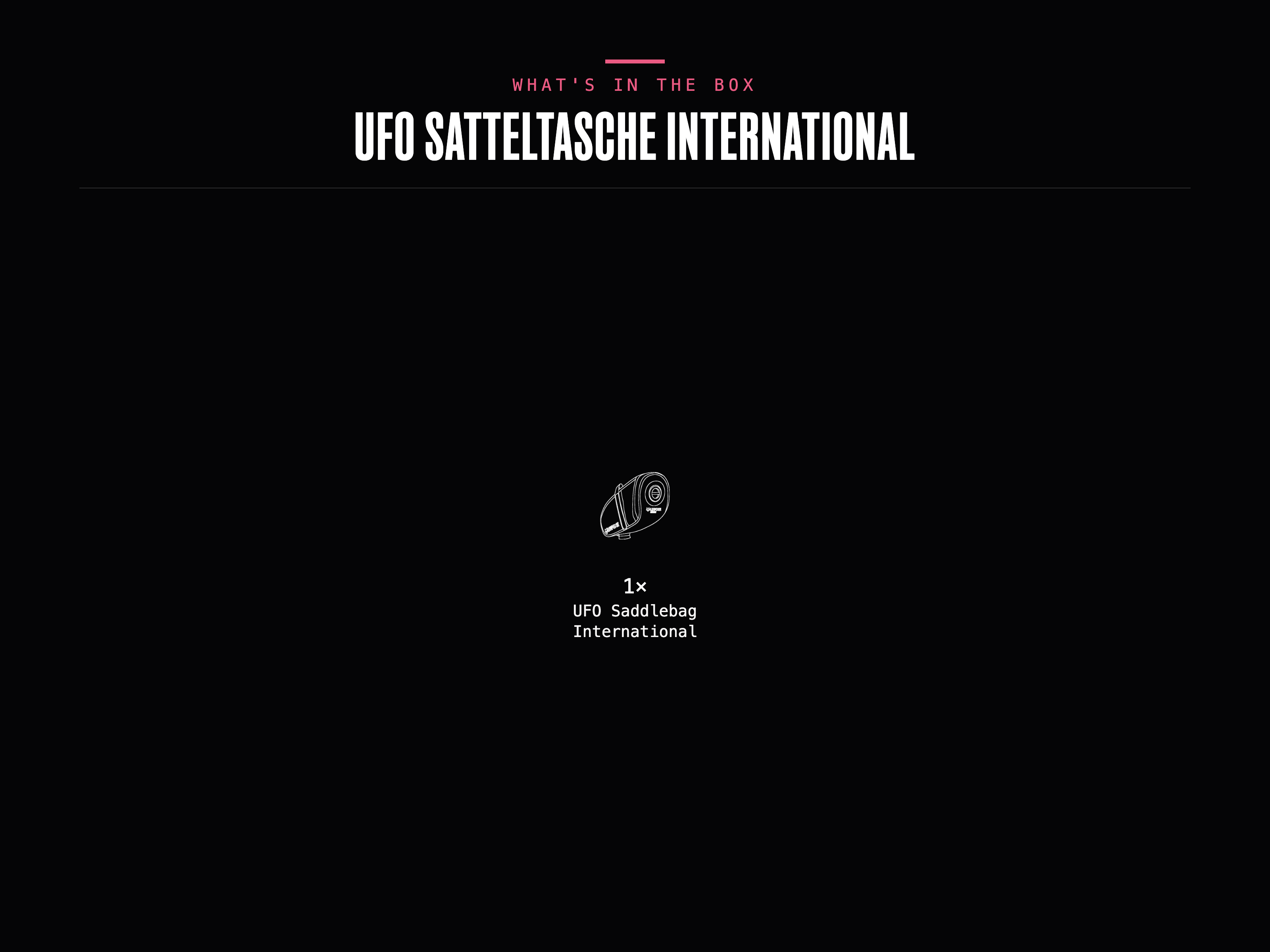 What's in the box – UFO Satteltasche International: 1× UFO Saddlebag International.