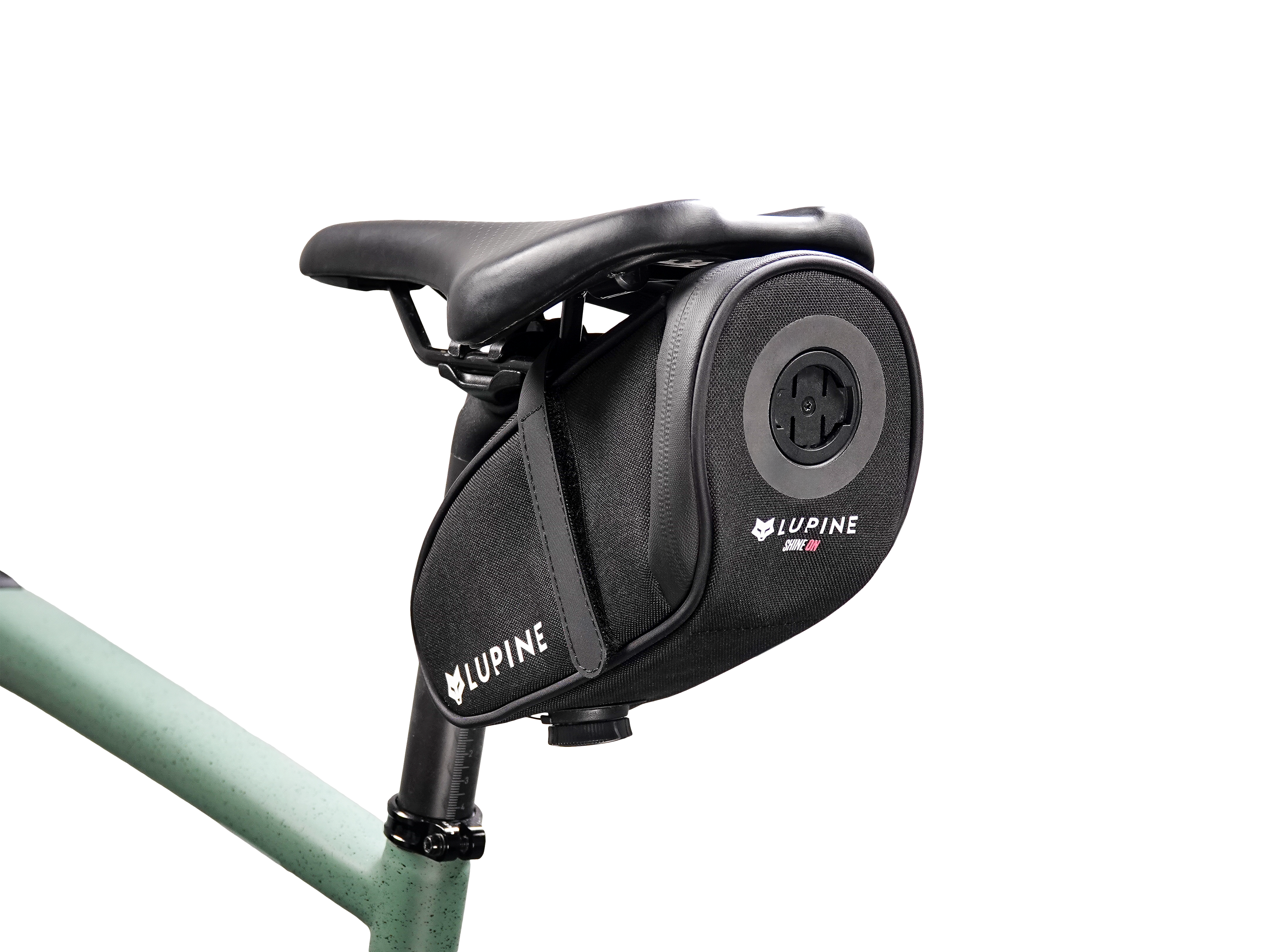 Lupine UFO Satteltasche – schwarze Fahrrad-Satteltasche mit Garmin-Rücklichtaufnahme